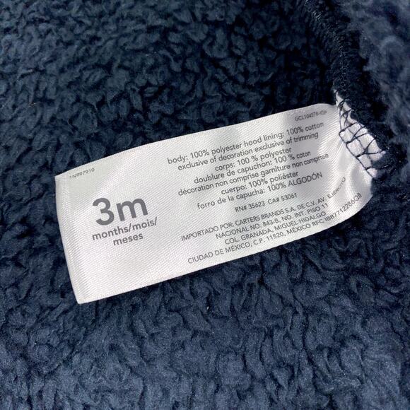 Carter's Navy Blue Teddy Bear Hooded Winter Bodysuit 0-3M - Picture 7 of 7